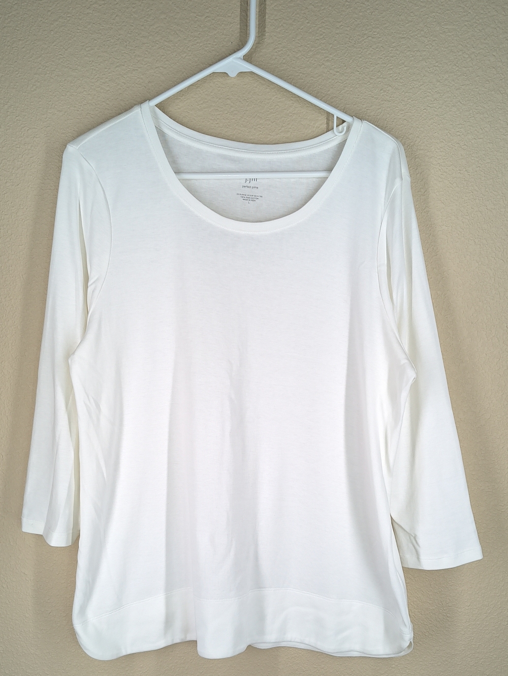 J. Jill White Scoop Neck Long Sleeve Top 100% Pima Cotton Large